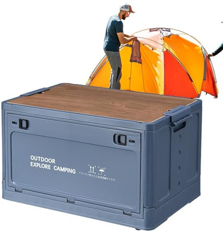 Campingbox Camping Aufbewahrungsbehälter, 33L/60L Picknickkorb Faltbar Plastik Aufbewahrungsbehälter Mit Deckel, Stapelbare Lagerkisten Auflagenbox Als Tischplatte Für Outdoor Camping Auto Kofferraum