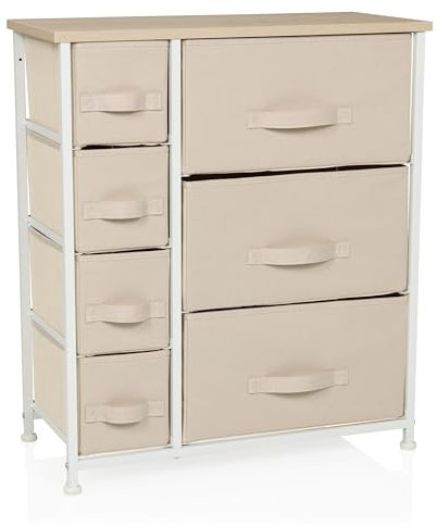 hjh LIVING Kommode mit 7 Stoffschubladen FOLDRESS B 73x63,5x30 cm Schubladenkommode Organizer, höhenverstellbare Fußgleiter, Metall-Gestell, Beige