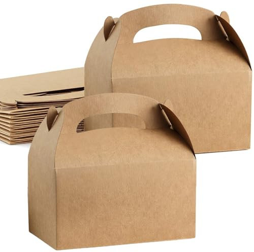 RONGZUBAT 30Pcs Cardboard Lunch Takeaway Party Meal Boxes for Kids Party Food,Brown Birthday Wedding Carry Meal Food Cake Party Box Childrens Loot Bags for Party Treat Favour Gift Boxes Picnics