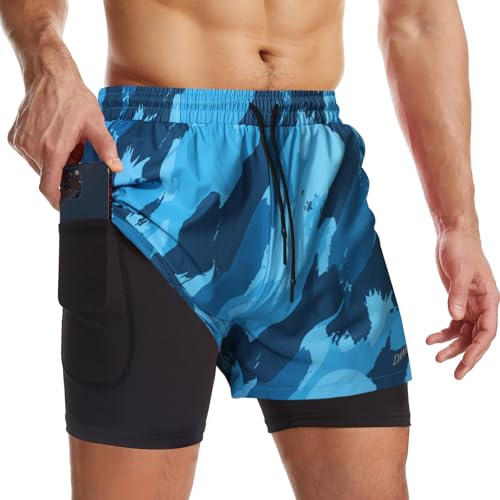 Danfiki Short de Sport 2 en 1 Respirant pour Homme avec Poches Sport Séchage Rapide Leggings