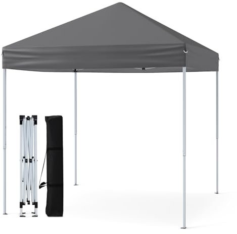 GOPLUS 2x2 M Carpa Plegable con Estructura Reforzada, 8 Estacas y 4 Cuerdas de Viento, Altura Ajustable en 3 Posiciones, Toldo Portátil para Playa, Jardín, Patio, Bolsa de Transporte (Gris)