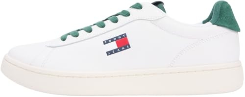 Tommy Jeans Herren Cupsole Sneaker Archive '98 aus Leder, Weiß (Ecru/Shadow Pine), 42