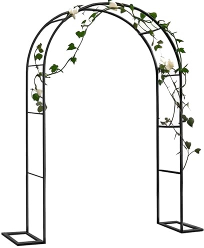 Wetterbeständige Pergola aus schwarzem Stahl, romantischer Hochzeitsbogen für Kletterpflanzen, rostfreie Rosenlaube, ideal für Glyzinien & Reben, Größe 100x220cm