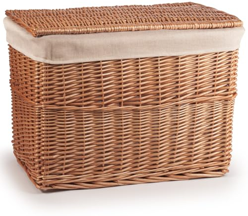 woodluv Storage Basket Trunk Chest, Woven Storage Basket with Lid, Storage organiser, Basket Storage Bedding, Blanket & Toy Box, Large