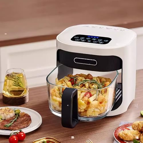 Friggitrice Elettrica Senza Olio Da 6 Litri, Friggitrice Ad Aria Home Auto Glass Visual, Memoria Di Spegnimento, Rotazione Continua a 360° Senza Bisogno Di Girare, 7 Menu Preimpostati, Regolazione Del