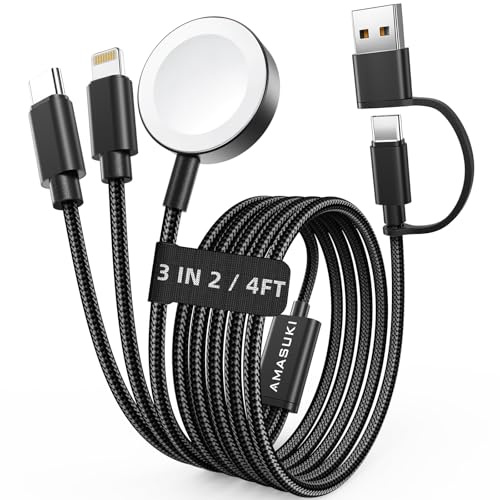 Amasuki 3 in 2 USB C Kabel für Apple Watch Ladekabel Multi Ladekabel iPhone und Apple Watch Ladestation Kompatibel mit iWatch Ultra/SE/11/10/9/8/7/6/5/4/3/2/1 iPhone 17-11/Galaxy S23-Schwarz