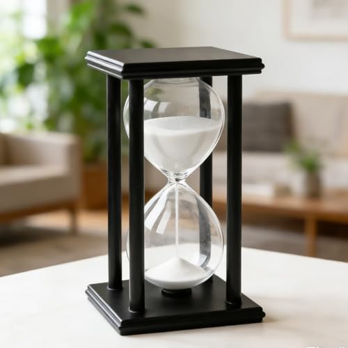 Sanduhr Timer 60 Minuten, Dekorativer Sanduhr, Sanduhrs Aus Holz, 20.3x10.1x10.1 cm Schwarzer Holzrahmen, Sanduhren Groß Für Ornament Restaurant Wohnzimmer Zuhause Büro Schreibtisch Schlafzimmer