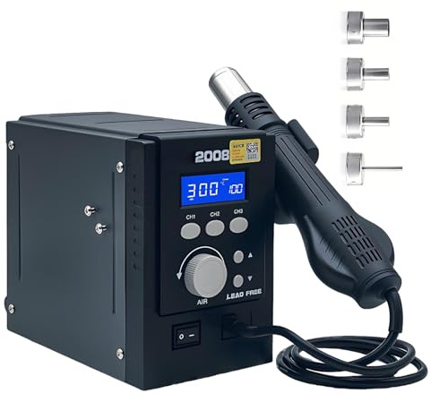 Hot Rework Station 100°c–500°c, Adjustable Temperature Hot Gun with LCD Digital Heat Gun for Motherboard Repair Station