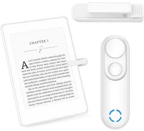 RF Remote Control Page Turner for Kindle Paperwhite Scribe Accessories, Page Turner Clicker for iPad Tablets Reading Novels Taking, Phone Camera Video Record Triggers Remote, White