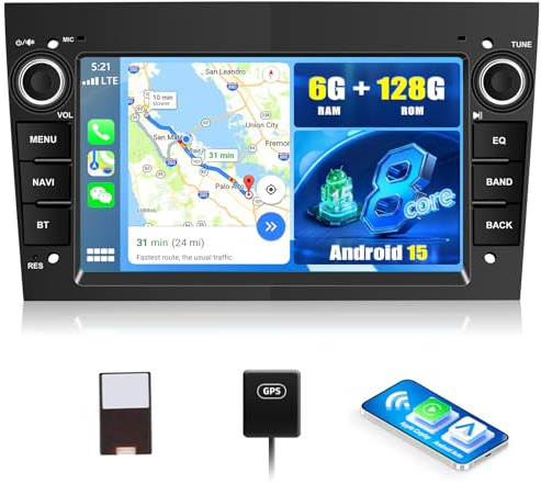 SIXWIN 8-Core6+128G Android 15 Radio Coche para Opel Corsa d/Astra h/Zafira b/Meriva con CarPlay Android Auto DSP,7 Pulgadas Pantalla Táctil con WiFi GPS Bluetooth 5.0 RDS/FM 32EQ Mirror Link (Negro)