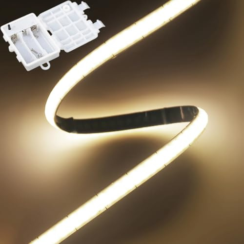 KISUFU 5V COB LED Streifen 3AA Batterie, 320 LEDs/m 5MM Breite LED Selbstklebend Indirekte Beleuchtung Light Strip für DIY Beleuchtung Schrank Regale Schreibtisch. (Pas de batterie à l'intérieur)