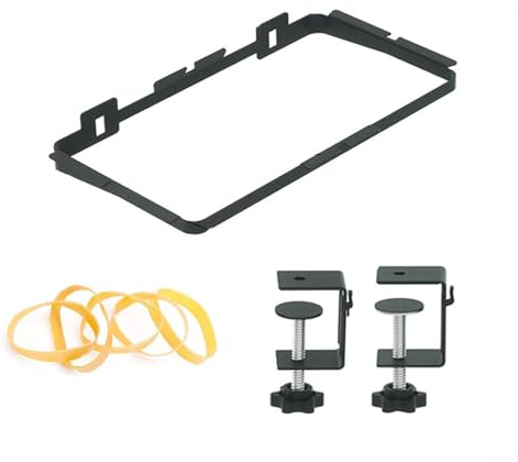 Alanmoship Trash Bag Holder for Cabinet, Metal Waste Bin Rack with Bow Clip for Kitchen Camping, Fits Tables 0-55cm Thick, Holds up to 5kg, Black