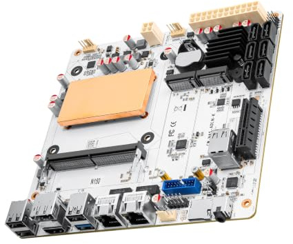 SJRC 6 Bay NAS Motherboard Mini ITX, N150 Processor(N100 Upgrade), Dual 2.5GbE i226-V, 6 x SATA 3.0, 2 x M.2 NVMe, DDR5, PCIe 3.0 x4, TF, OPNsense Home Server Board NO RAM/SSD