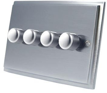 Light Dimmer Switch 4 Gang 400W - Victorian - Satin Matt Chrome - 10 Amp 4 Gang 2 Way