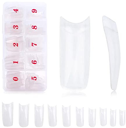 French Nails Clear Acrylic Tips 500 x - DIY Manicure Vanish or Gel Extension 10 Sizes – NEW x500 Pieces Nail Extensions Coffin Shape, Square shape – By TRIXES
