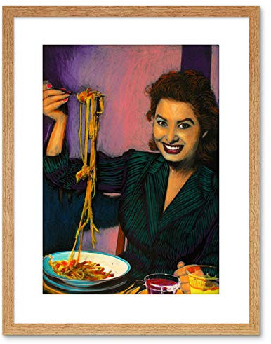 Wee Blue Coo 9x7 '' SOPHIA LOREN MOVIE ACTRESS EATING SPAGHETTI FRAMED ART PRINT F97X724