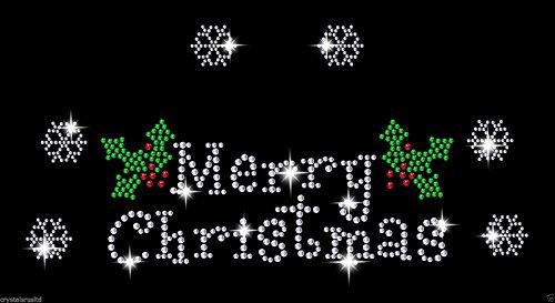 Merry Christmas with Snowflake Crystal Christmas Festive Iron on hotfix Applique