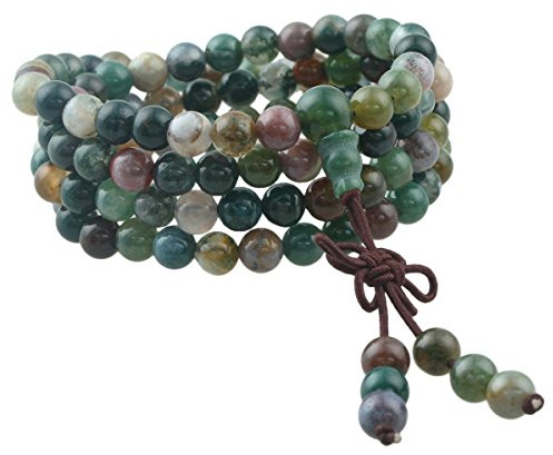 Shanxing 6mm Crystal 108 Mala Prayer Beads Wrap Bracelet for Women Men | Moss Agate Crystal Worry Stone Beads, Crystal Bracelet Jewellery, Reiki Meditation Stone Necklace