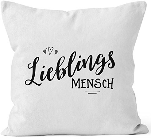 MoonWorks Kissenbezug Lieblingsmensch Geschenk Freundschaft Partner Freundin Kissen-Hülle Kopfkissen Deko-Kissen 40x40 Baumwolle Weiss 40cm x 40cm