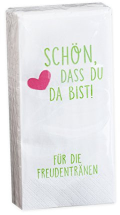 10 x 10 Taschentücher 'Schön, dass du da bist - Für die Freudentränen' GRÜN-PINK zur Hochzeit, Taufe oder Kommunion