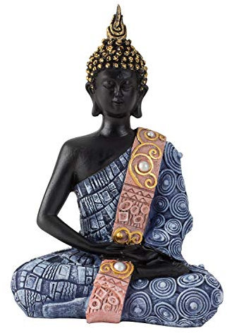 Lifestyle & More Moderne Skulptur Dekofigur Buddha aus Kunststein schwarz/blau 13x20 cm