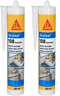 Lot de 2 mastic silicone anti-moisissure SIKA Sikaseal 108 Sanitaire - Blanc - 300ml