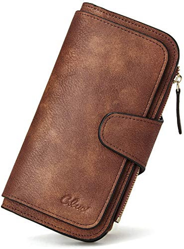 Geldbörse Geldbeutel Damen groß, Weich Leder Lang Clutch Portemonnaie Groß Geldbeutel viele Kartenfächer für Frauen Braun