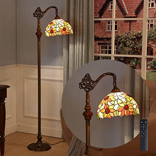 WRMING Lampadaire Sur Pied Salon Tiffany, 12W LED Lampadaire avec Telecommande Dimmable, Interrupteur à Pied, Chevet Liseuse Lampe E27 Lampe De Sol Pour Salon Chambre Café