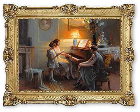 Lnxp Wunderschönes Gemälde 90x70 cm Künstler; D. Enjolras ´´ Gesangsunterricht am Klavier ´´ Bild Bilder Barock Rahmen Antik Repro Renaissance als Gemälde & hochwertige Kunstreproduktion