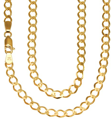 Alexander Castle 50cm Solide 375 Echtgold Round Curb Kette Halskette - 4mm Breite - Goldkette für Herren & Damen - mit Schmuck Geschenk-Box