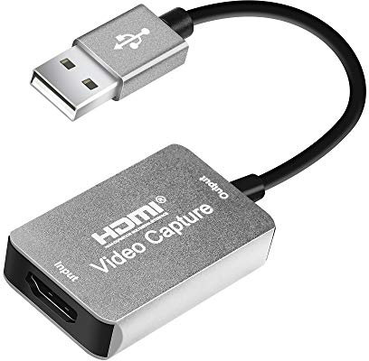 KUYIA HDMI-Video-Capture, Audio-Video-Capture-Karten HDMI auf USB 2.0, 1080p & 30Hz Aufnahme für DSLR-Camcorder, Action-Cam, Live-Übertragung, HDMI in USB (grau)