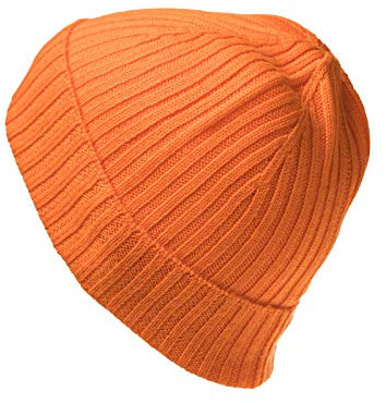 MayTree leichte Merino-Mütze mit Rand, einfarbige Mütze aus 100% Merinowolle, Laufmütze aus Wolle, Merino-Mütze Unisex für Damen und Herren (Orange)