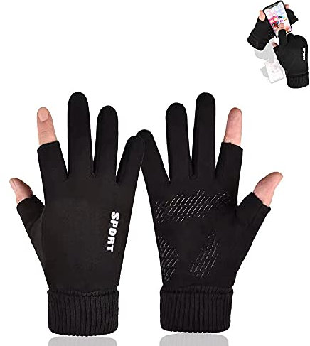 HITNEXT Fahrradhandschuhe, Arbeitshandschuhe Fingerlos Mountainbike Motorrad Touchscreen Handschuhe, 2-Fingerless Winter Biking Handschuhe für Männer Frauen