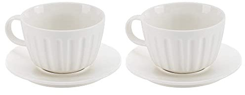 Dualit Cappuccino Coffee Cups, Set of 2 New Bone China Cups and Saucers | Microwave and Dishwasher Safe | Crisp Fine White China, Other Mugs Available Including Espresso, Doppio and Latte
