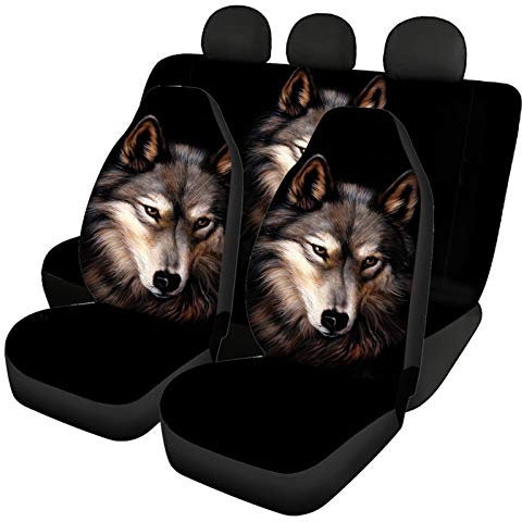 Belidome Cute Wolf Sitzbezüge für Auto für Vordersitz, Rücksitzschutz, Stretch, universal, weich, passend für die meisten SUVs, Vans, Limousinen, Schwarz