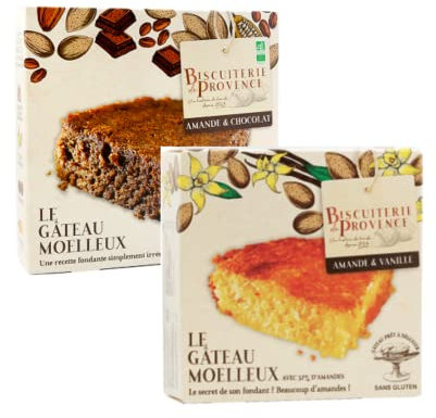 Biscuiterie de Provence | Torta Mandorle Cioccolato | Torta Mandorle Vaniglia | Torta Senza Glutine Senza Conservanti - 2 x 240 Gr | Dolci Senza Glutine
