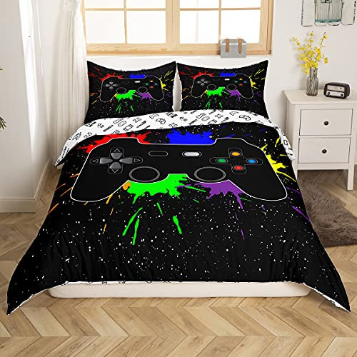 Jungen Bettwäsche Gaming, für Kinder Teens Videospiele Spieler Schlafzimmer Dekor,Bunter Tie Dye Drucken Bettbezug Set,Galaxie Sternenhimmel Design Bettbezug,Geburtstag/Festival Geschenk,155x220