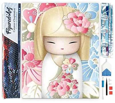 Figured’Art Diamond Painting Broderie Diamant 40x50cm Toile Entière Roulée avec Strass Perles Carrés - Poupée asiatique - Kit Complet 5D DIY Activité Manuelle Loisirs Créatifs Adultes