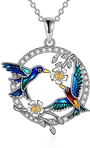 YAFEINI Kolibri Halskette Sterling Silber Kolibri Anhänger mit Daisy Blume Kolibri Schmuck Geschenke für Damen