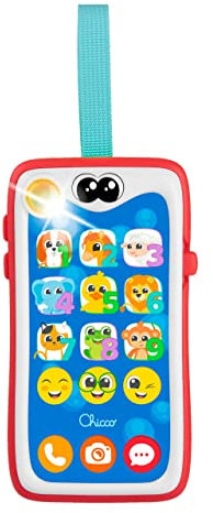 Chicco Smartphone Smiley, Bilingüe Español/Inglés, Didactico para Niños, Juguete Parlante e Interactivo, Membrana Táctil, con Luces y Sonidos, Cinta para Cochecito y Sillita, de 6 Meses a 3 Años