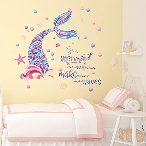 Runtoo Wandtattoo Meerjungfrau Mädchen Wandsticker Zitate Sprüche Kinder Wandaufkleber Badezimmer Kinderzimmer Babyzimmer Bad Wanddeko