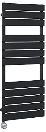 Milano Lustro 600W Black Flat Panel Electric Heated Towel Rail Thermostatic - 1200mm x 450mm