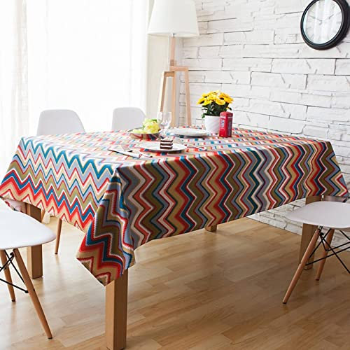 EHOMERY Tischdecke Abwaschbar Outdoor Tischtücher Festlich Streifen Tischdecken Kreuzstich Tischtücher Gastronomie Bunt Tischschutz Dekoration 140X140Cm