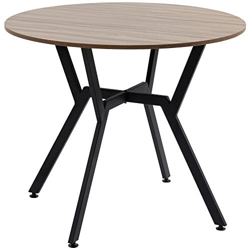 HOMCOM Mesa de Comedor Redonda Mesa de Cocina Industrial con Tapa de Madera y Marco de Acero para Salón Carga 60 kg Ø90x76 cm Marrón