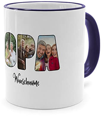 PhotoFancy® - Fototasse 'Opa' - Personalisierte Tasse mit eigenem Foto und Text selbst gestalten - Dunkelblau