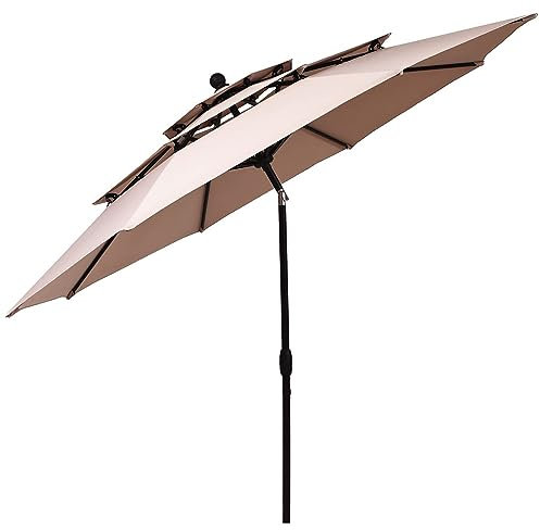 COSTWAY Sonnenschirm windfest stabil, 300 cm Gartenschirm mit Kurbel, knickbar, Aluminium-Terrassenschirm belüftet, UV-Schutz, Sonnenschutz, Marktschirm für Terrasse, Garten, Balkon (Beige)