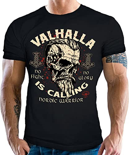 Herren Wikinger T-Shirt für Nordmann Keltic Fans: Nordic Warrior der nordischen Mythologie schwarz