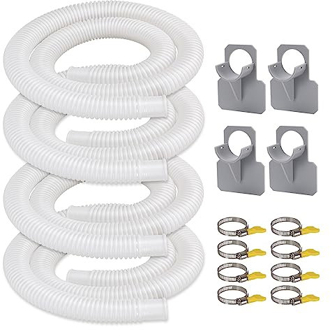 Tubi flessibili per piscina fuori terra, confezione da 4 pezzi da 3,2 cm, accessori per filtro per piscina, tubo di ricambio per urto, lunghezza 150 cm, con 4 supporti e 8 morsetti
