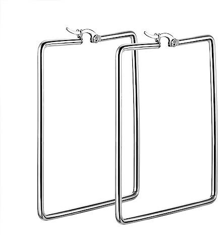 JewelryWe Ohrringe Damen Rechteck Creolen - Große Quadrat Geometrische Ohrringe Elegant Huggie Creolen Ohrstecker für Frauen Mädchen Silber