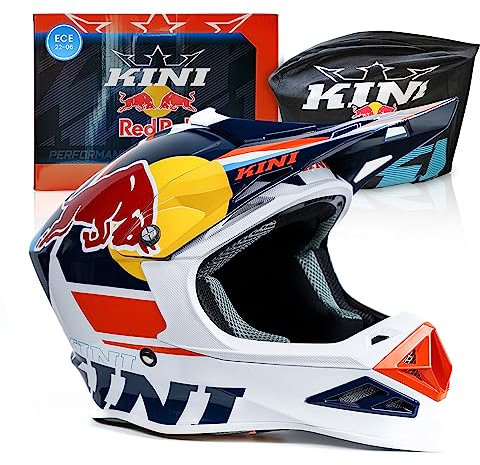 Kini Red Bull Motocross Helm Herren [Premium] Geprüfter Motorradhelm für Renneinsatz - Crosshelm auch als Enduro Helm oder Downhill Helm einsetzbar - Motocross Helm für Brillenträger geeignet S